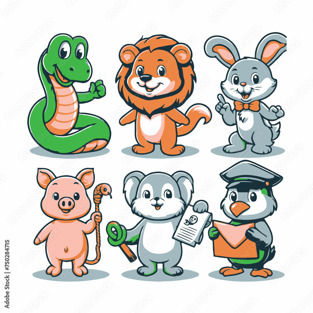 set of cartoon animals set of cartoon animals