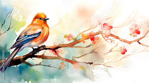 bird on the branch of a tree made with watercolor © Gomez