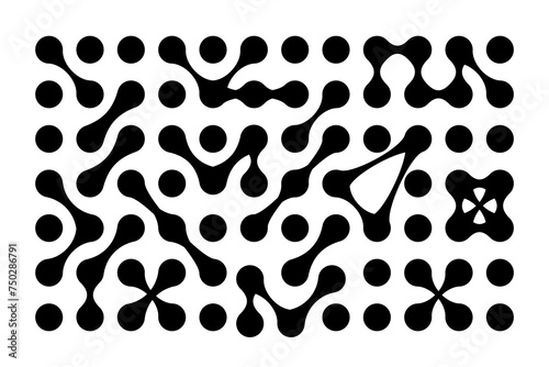Abstract point movement connected round blobs transition metaballs.