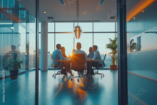 corporate finance teamwork around a sleek table