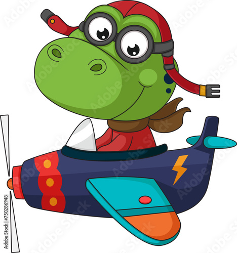 Cute little dinosaur cartoon on a plane