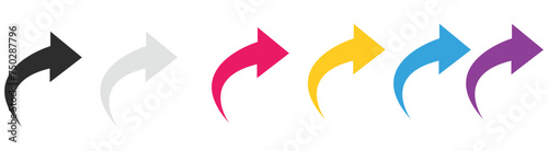 Curved arrow icon vector set. Collection of colorful right direction arrows symbol design