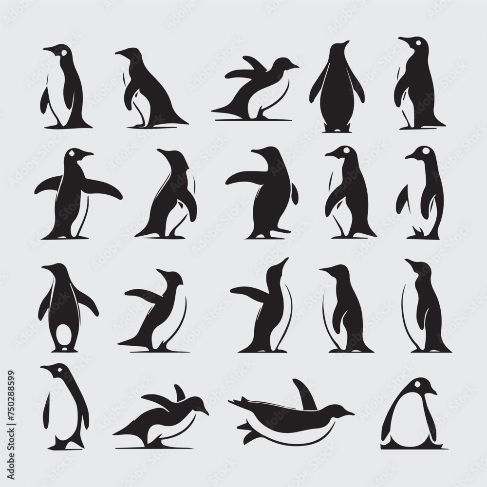 Fototapeta premium penguin silhouettes set
