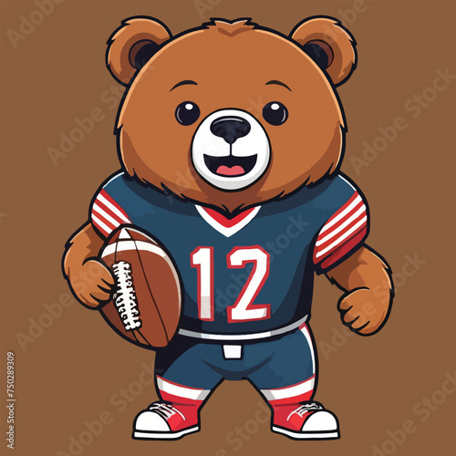 vector isolated cute bear play american footbal