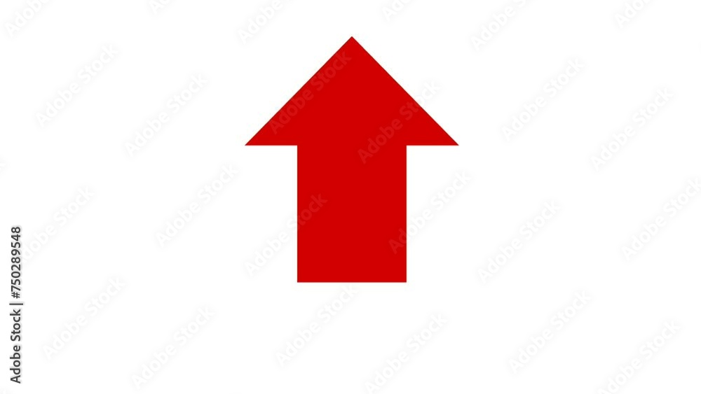 Animated arrow pointing up. Red up arrow on white screen Animated arrow pointing up. Red up arrow on white screen