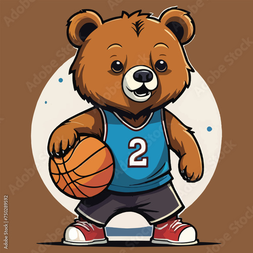 vector isolated cute bear play basketball