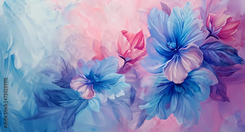 a watercolor blue  pink and purple flower background