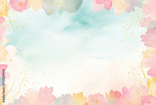 Watercolor background with a frame and flowers