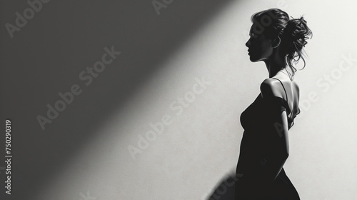 fashion Negative Space, beautiful young woman. black and white