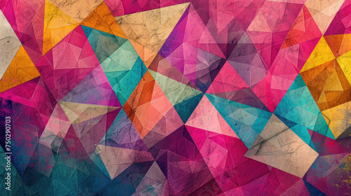 Geometric abstract background with overlapping triangles in fuchsia  olive and sky blue colors