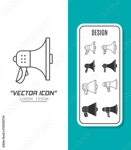 Vector icon template. Black and white megaphone icon design. Stock vector template.