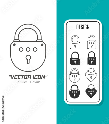 Vector icon template. Black and white padlock icon design. Stock vector template.