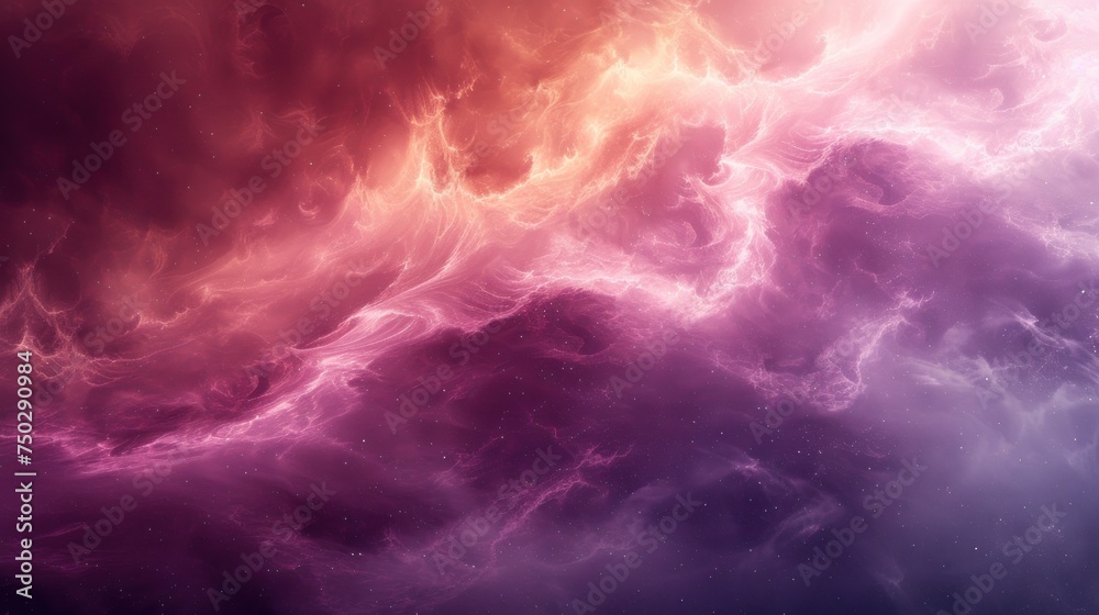  a picture of a purple and red background with clouds and stars in the sky and in the center of the image is an orange and pink cloud with a red center.