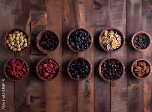 various dried fruits in bowls