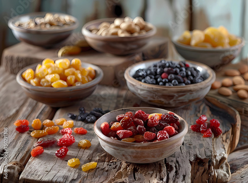 various dried fruits in bowls