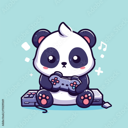 cute panda caracter cartoon wiith playing games