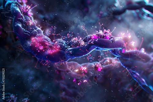 Sci-Fi DNA and Purple Floral Illustration