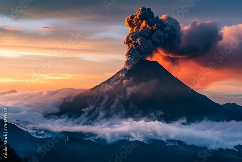 Magazine Photographer Capturing Majestic Volcano Eruption at Early Morning photo