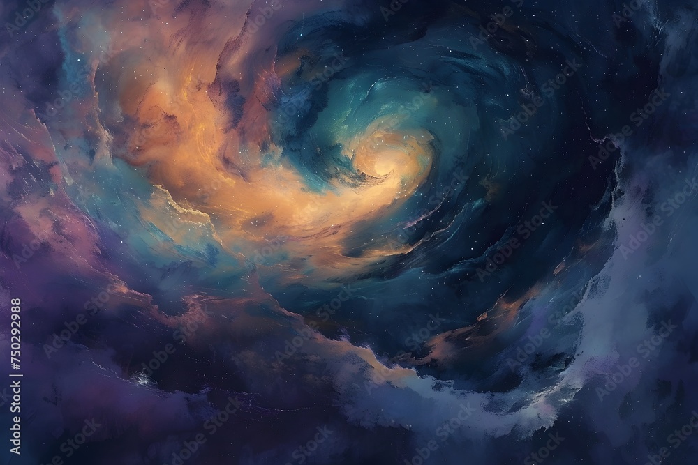 Swirling Blue and Orange Space Nebula in Xing Xing Style Swirling Blue and Orange Space Nebula in Xing Xing Style