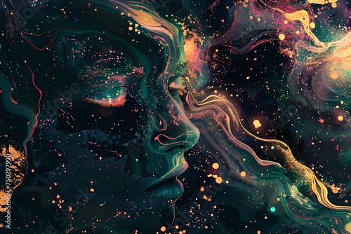 Cosmic Abstraction Womans Face with Rainbow Paint