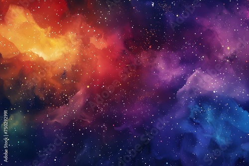 Colorful Universe with Stars and Nebula in Watercolor Style