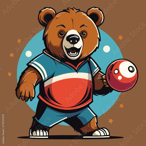 vector isolated bear play bowling