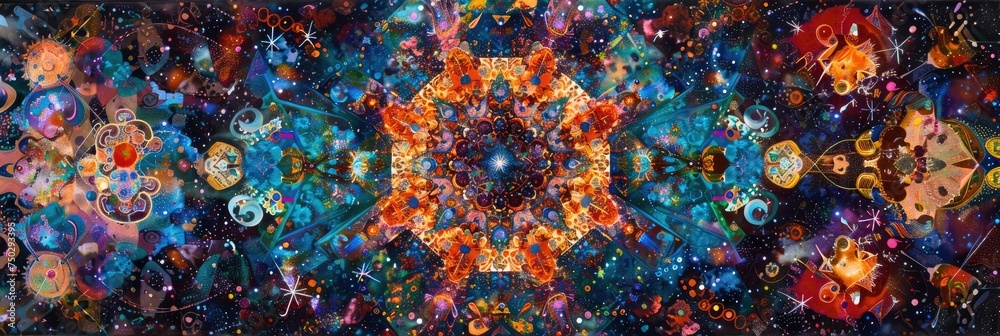 A cosmic-inspired kaleidoscope of colors and patterns, reflecting the infinite diversity of the universe A cosmic-inspired kaleidoscope of colors and patterns, reflecting the infinite diversity of the universe