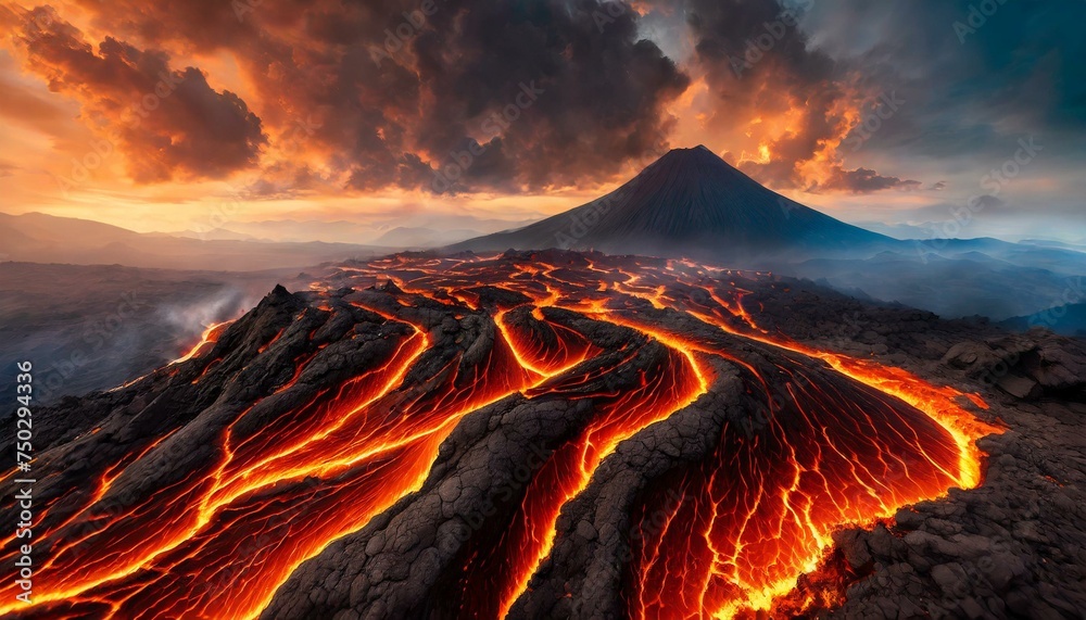 Lava texture fire background rock volcano magma molten hell hot flow flame pattern seamless.