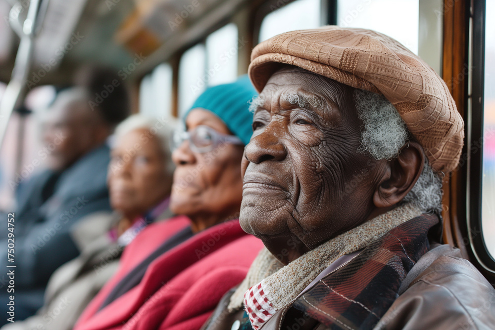 Elderly Passengers Contemplating During Bus Ride