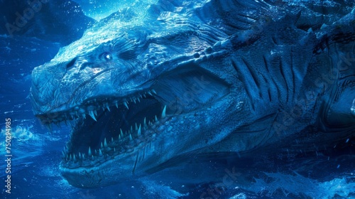 As the eerie blue light filters through the water the image of a massive otherworldly creature comes into focus. With a grotesque appearance and razorsharp teeth it is a stark