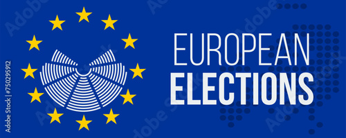 european elections vector poster with parliament symbol and yellow stars