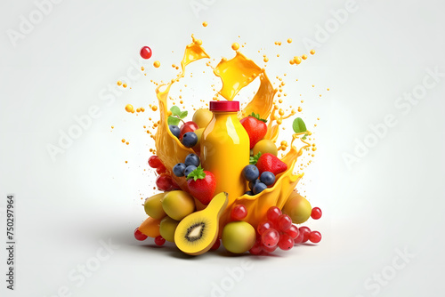 3d rendering of fruit juice elements