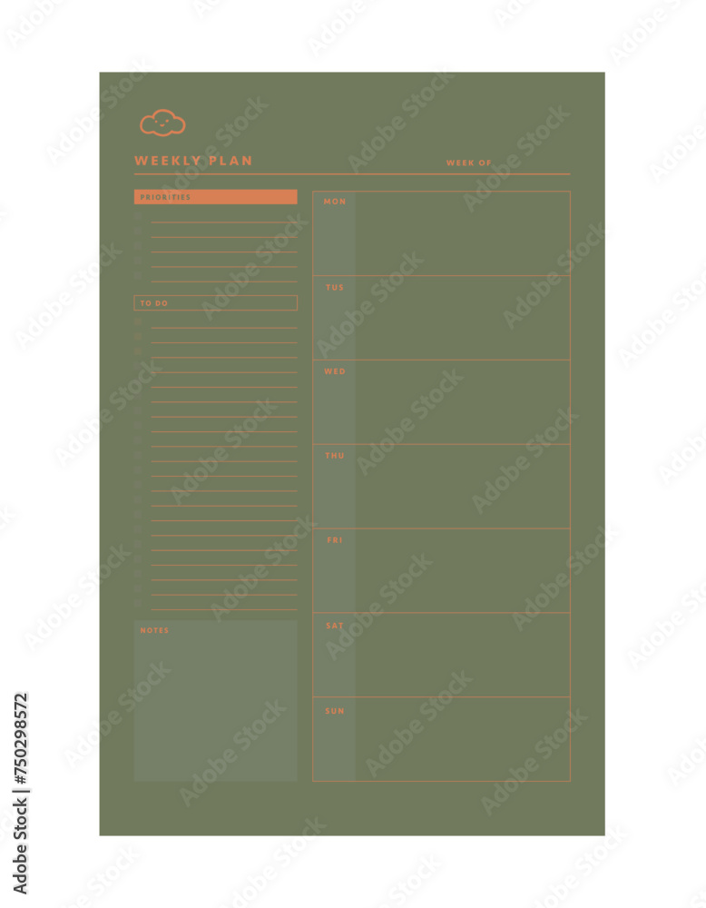 Weekly Planner. Make your day more easily and happy. Vector Print template. Weekly Planner. Make your day more easily and happy. Vector Print template.