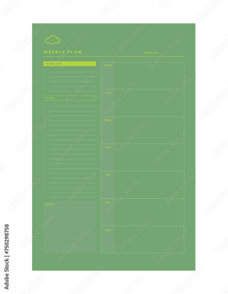 Weekly Planner. Make your day more easily and happy. Vector Print template. Weekly Planner. Make your day more easily and happy. Vector Print template.