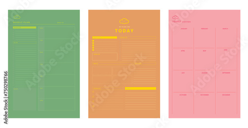 set of Daily Weekly Yearly Planner. Make your day more easily and happy. Vector Print template.	