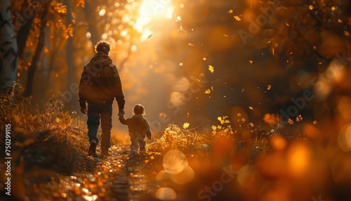 a family running through the field at sunset with a large sunrise in the background  in the style of photo-realistic landscapes