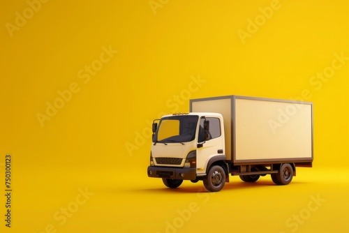 Delivery Truck Arriving at Warehouse, on isolated yellow background, Generative AI