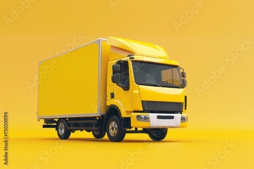 Delivery Truck Driving on Rural Road, on isolated yellow background, Generative AI