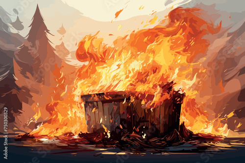 Witches cauldron with flames - vector illustration