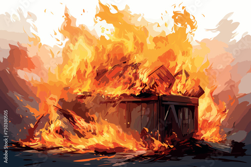 Witches cauldron with flames - vector illustration