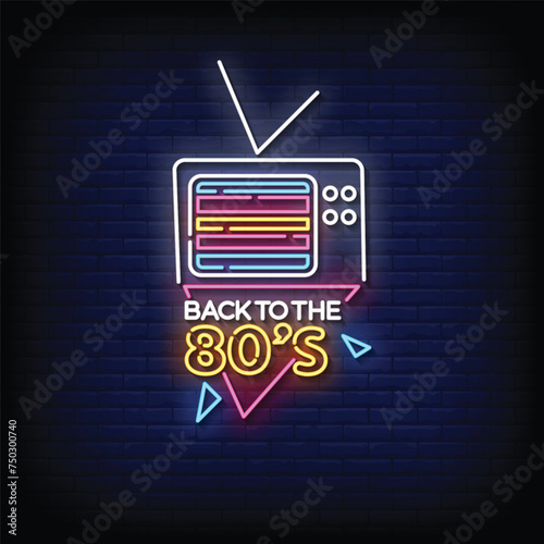 Neon Sign back to the 80s with brick wall background vector