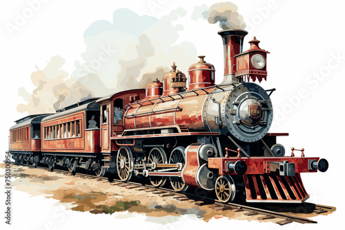Classic vintage train in watercolor illustration