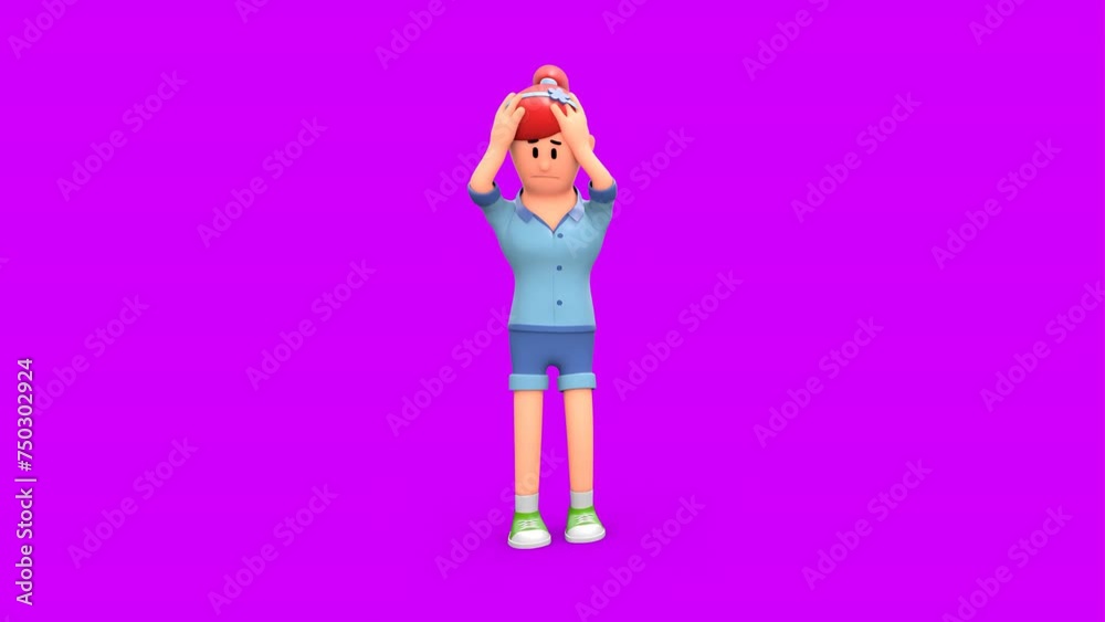 3D Rendered Animation of Cartoon Girl Covering Ears Being Scared 3D Rendered Animation of Cartoon Girl Covering Ears Being Scared