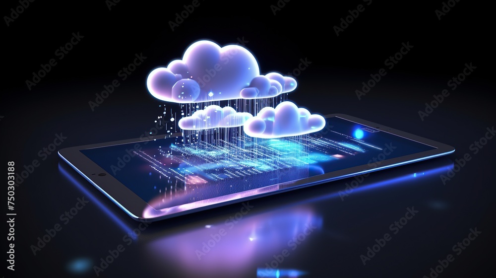 hologram Cloud with Tablet on technology background, Cloud Computing Concept, hologram Cloud with Tablet on technology background, Cloud Computing Concept,