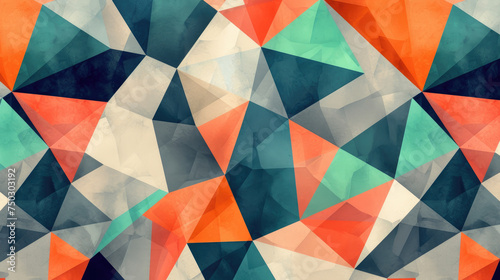 Modern geometric background in tangerine, periwinkle and jade colors