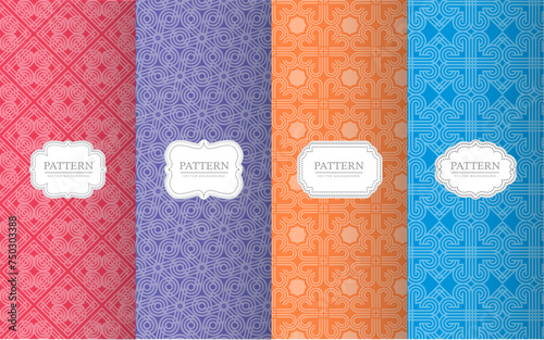 Set geometric pattern backgrounds, suitable for spring and summer-themed designs, invitations, or textile prints.