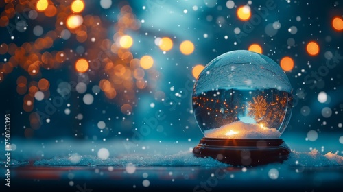 Wintery Night Scene Captured within a Sparkling Snow Globe