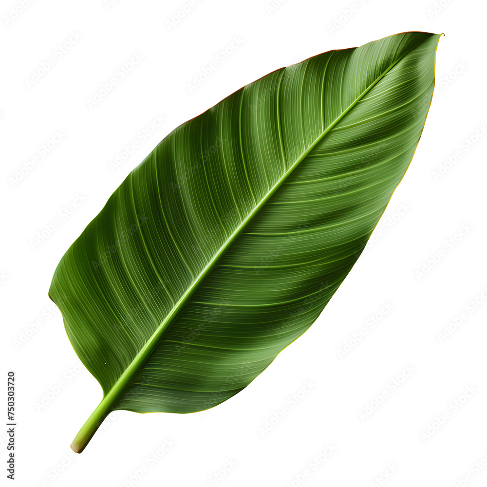 Fototapeta premium Fresh whole banana leaf isolated on white transparent background