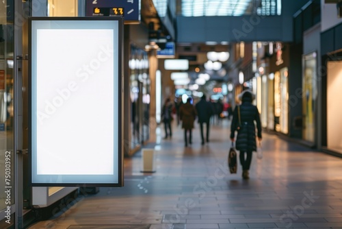 Blank billboard. Roll up mockup poster stand in an shopping center or mall environment as wide banner design with blank empty copy space area