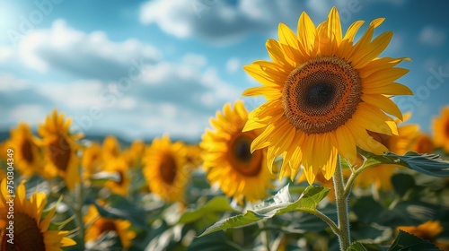 Beautiful sunflower on sunny day  Field of blooming sunflowers background